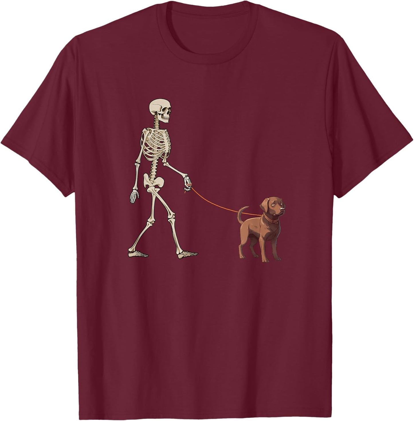 Funny Chocolate Labrador Skeleton Dog Walking Halloween Men Women Kids T-Shirt - T-Shirt | Maroon