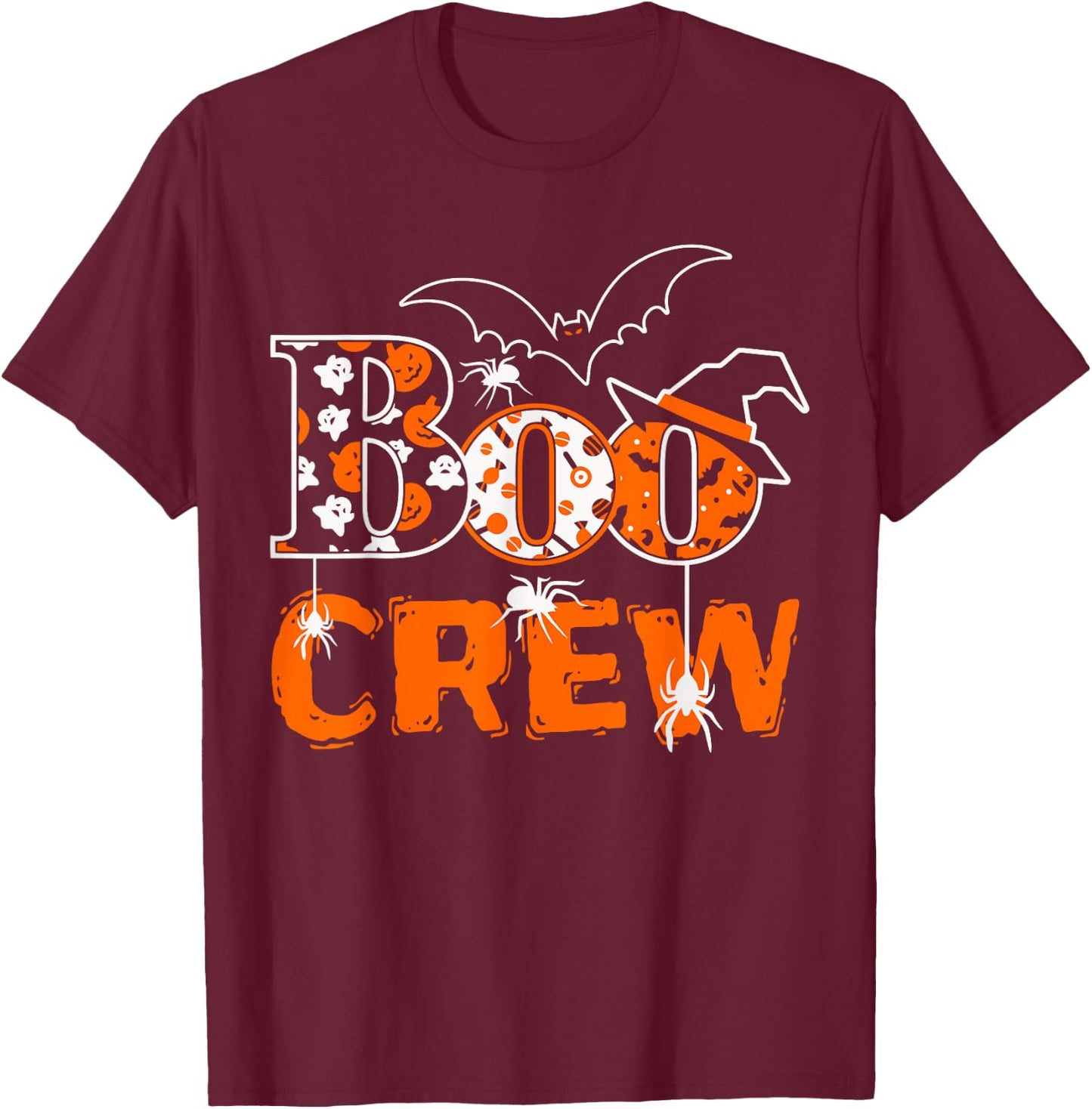 Halloween The Boo Crew - Spooky Spiders and Bats Fun Family T-Shirt - T-Shirt | Maroon