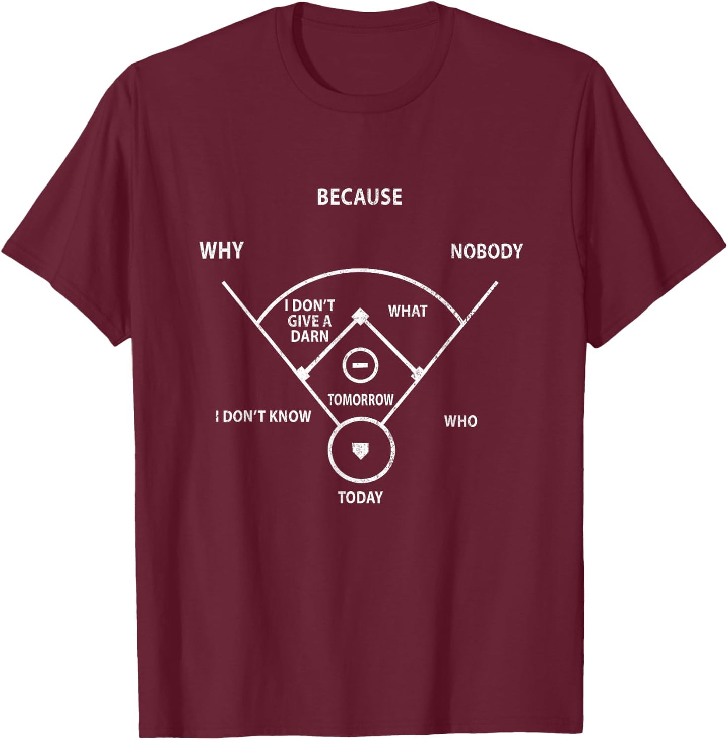 Who's On First Baseball Position Vintage Joke Baseball Dad T-Shirt - T-Shirt | Maroon