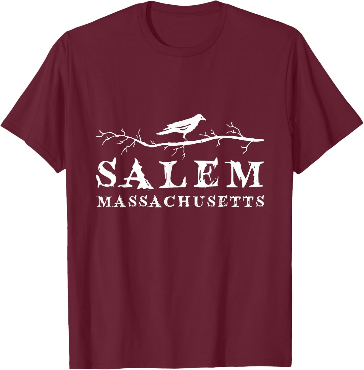A Crow On Tree Branch Vintage Salem Massachusetts Souvenir T-Shirt - T-Shirt | Maroon