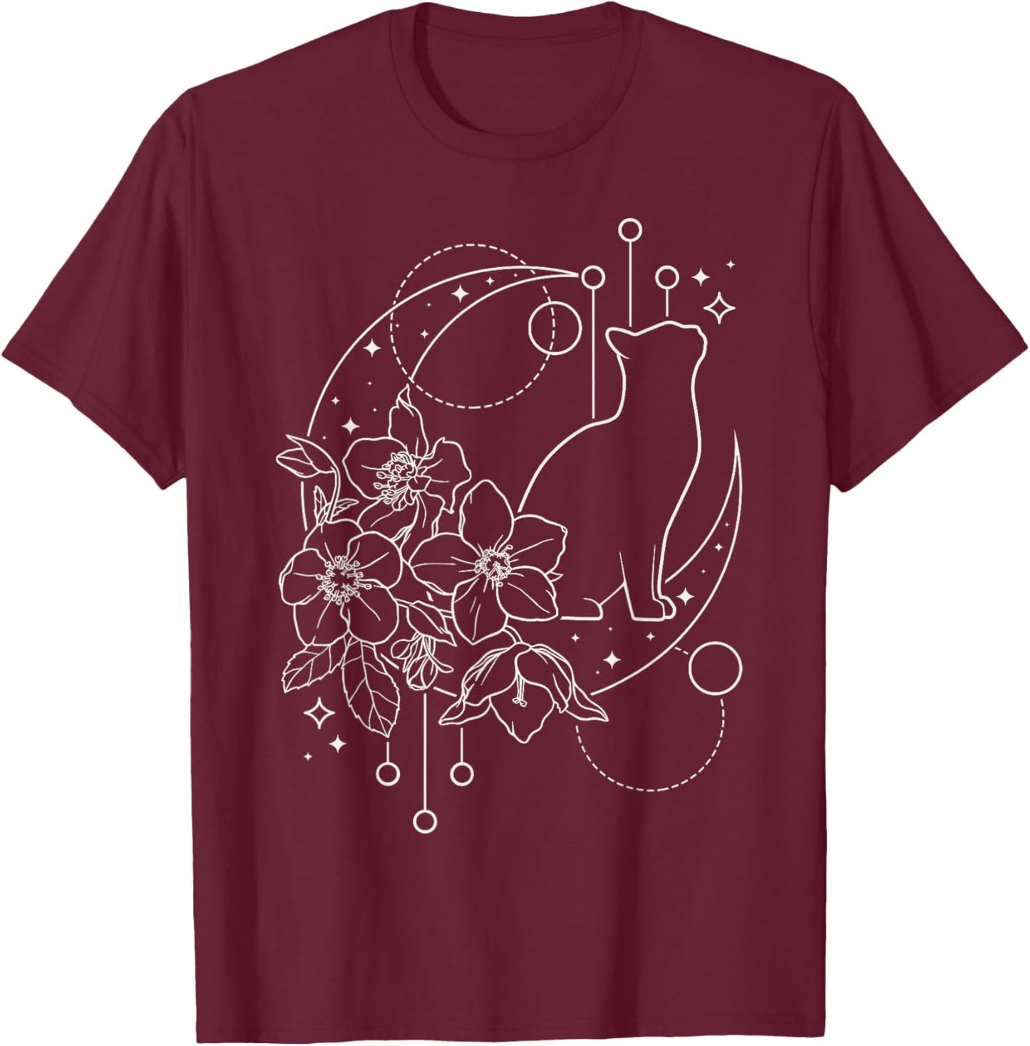 Astrology, Cat with Floral Crescent moon, Dream catcher T-Shirt - T-Shirt | Maroon