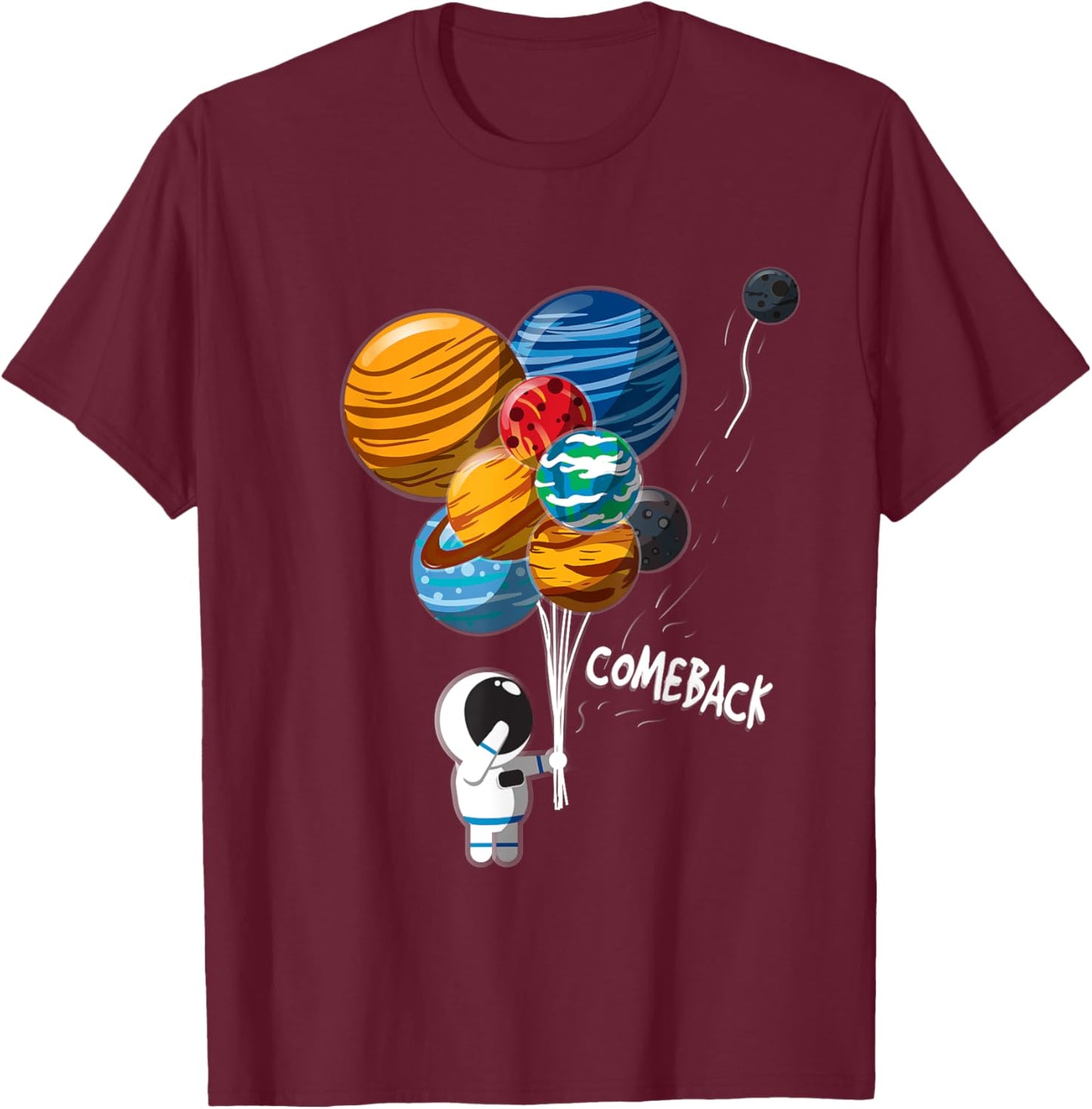 Astronaut Balloon Planets Pluto Outer Space Traveler T-Shirt - T-Shirt | Maroon
