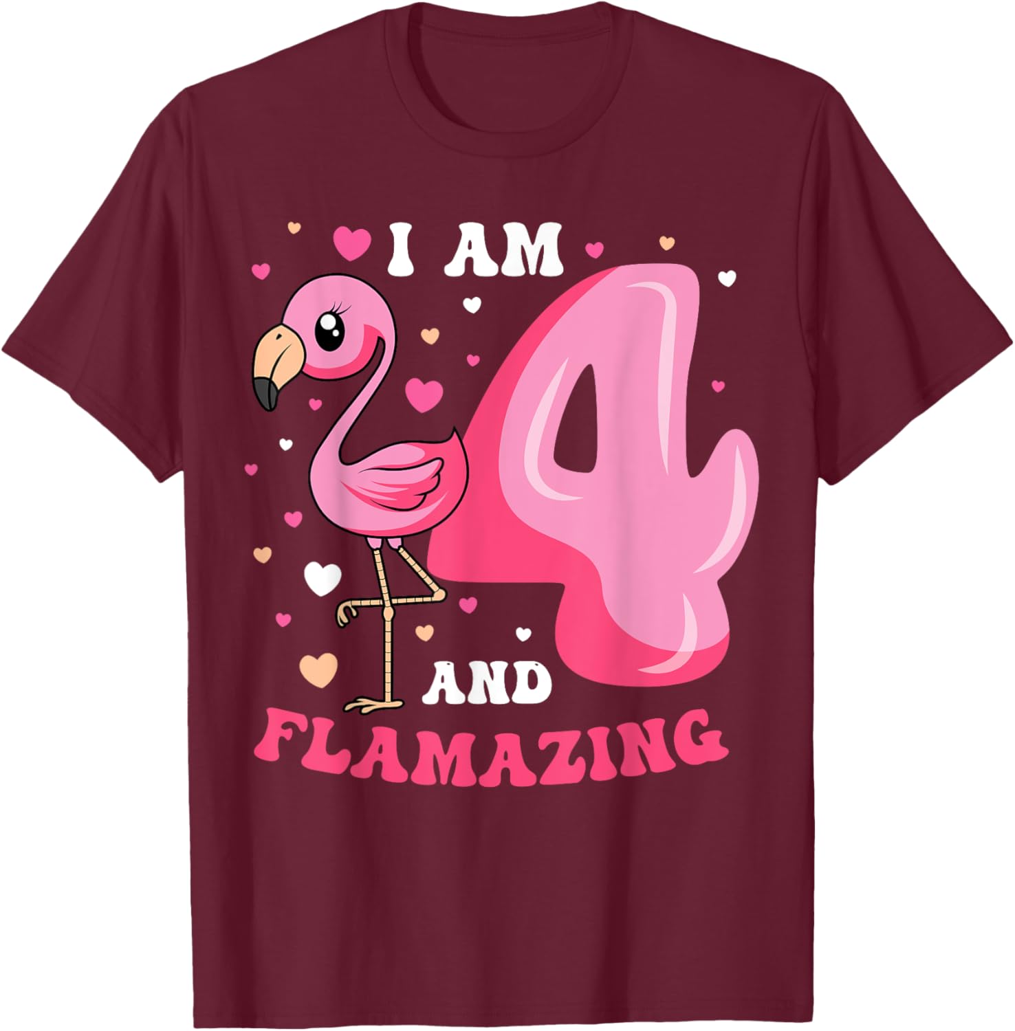 I Am 4 And Flamazing Flamingo Birthday 4th Bday Party T-Shirt - T-Shirt | Maroon