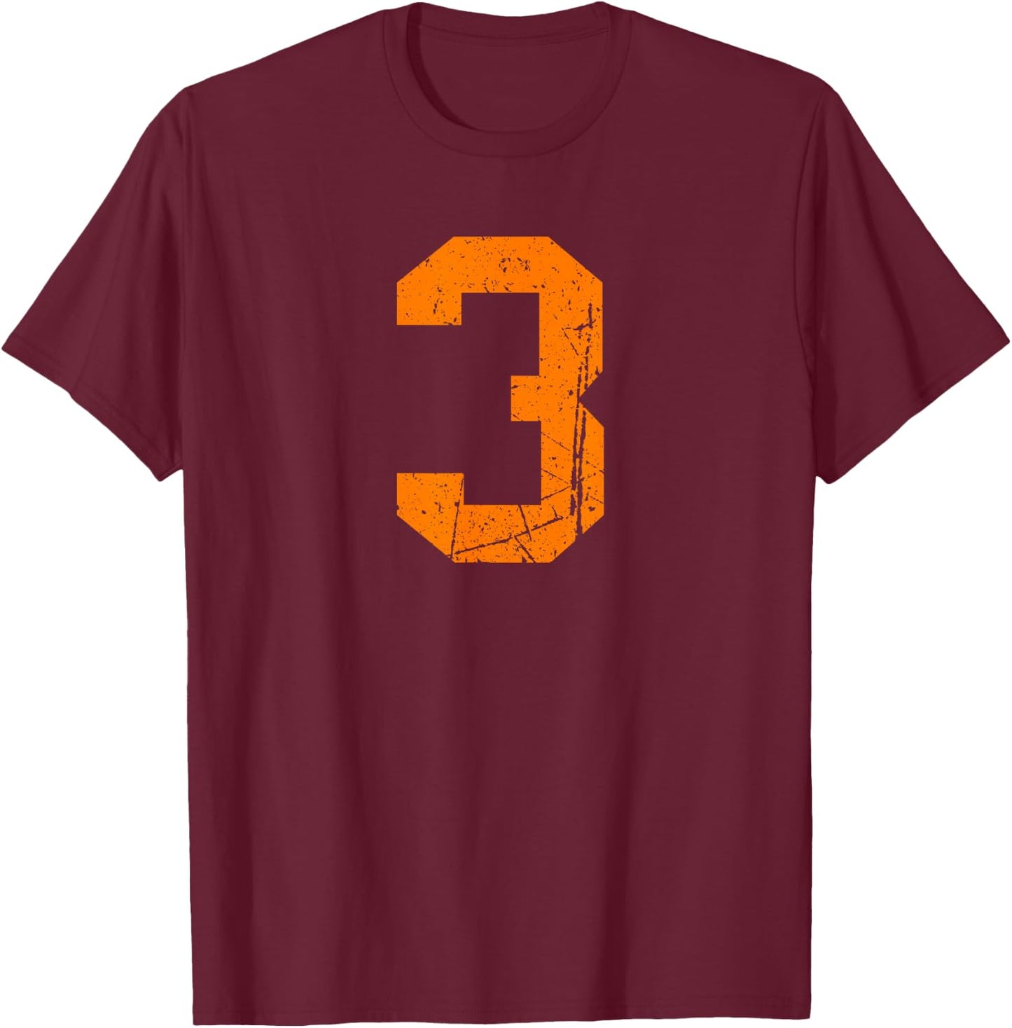 Vintage Orange Sports Team Number #3 T-Shirt - T-Shirt | Maroon