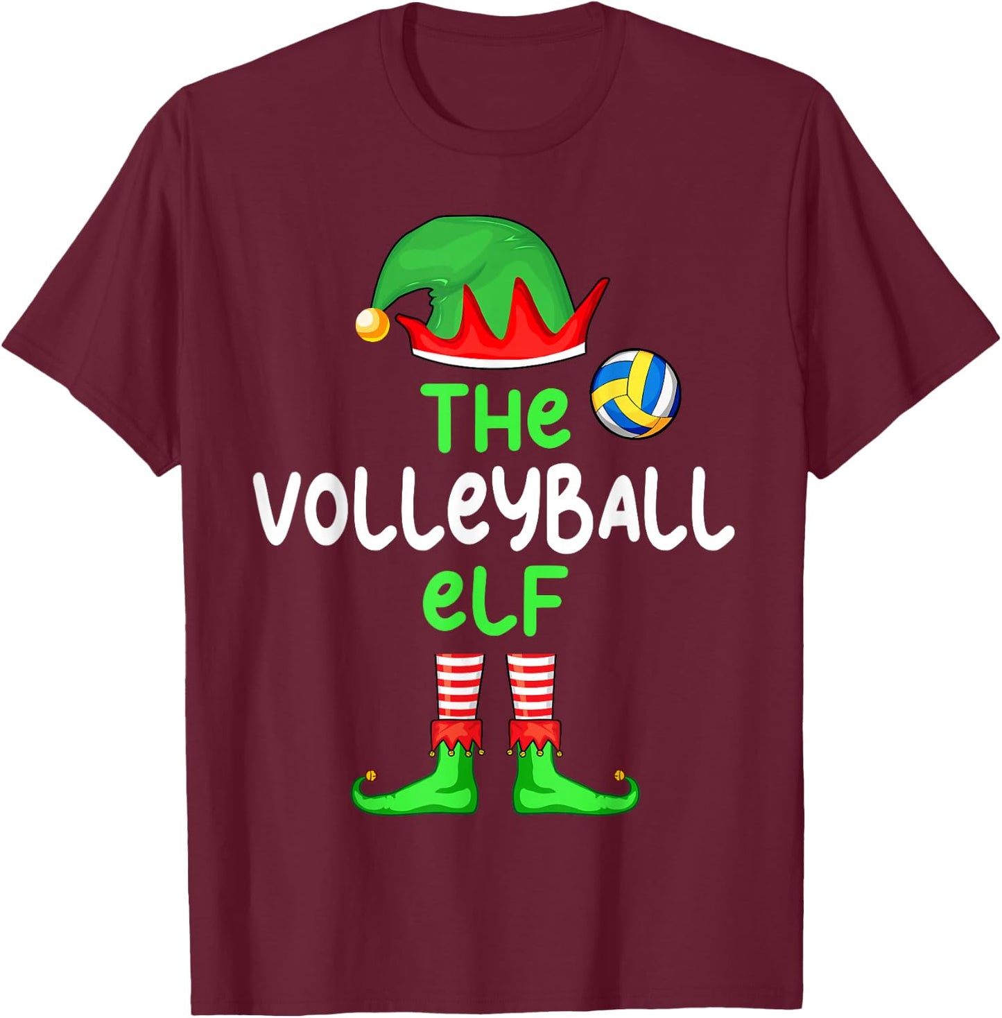 I'm The Volleyball Elf Christmas Family Matching Pajama T-Shirt - T-Shirt | Maroon