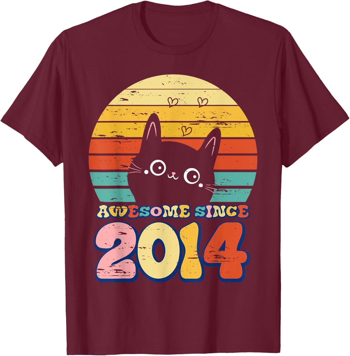Awesome Since 2014 Cat For Girl Boy Its My 11th Birthday T-Shirt - T-Shirt | Maroon