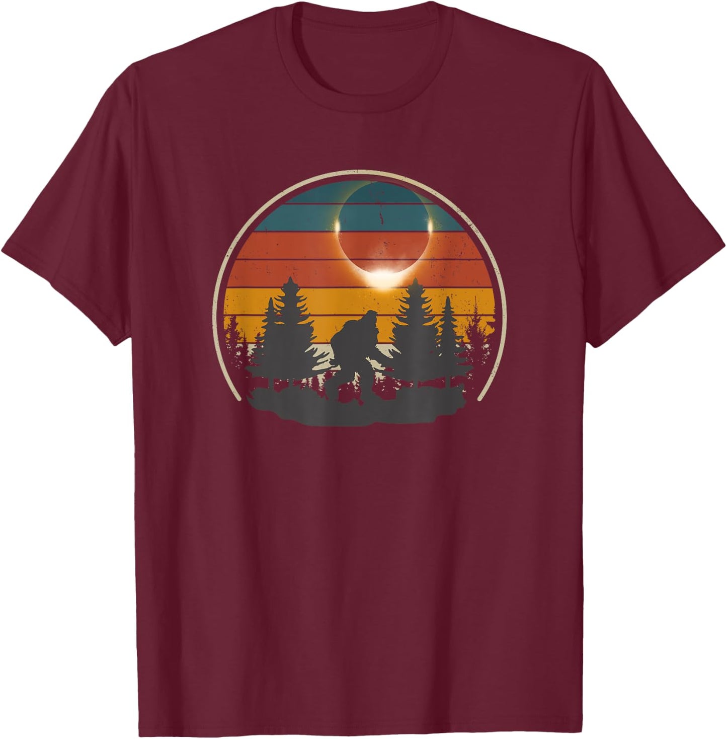 America Totality Retro Bigfoot Total Solar Eclipse 2024 T-Shirt - T-Shirt | Maroon