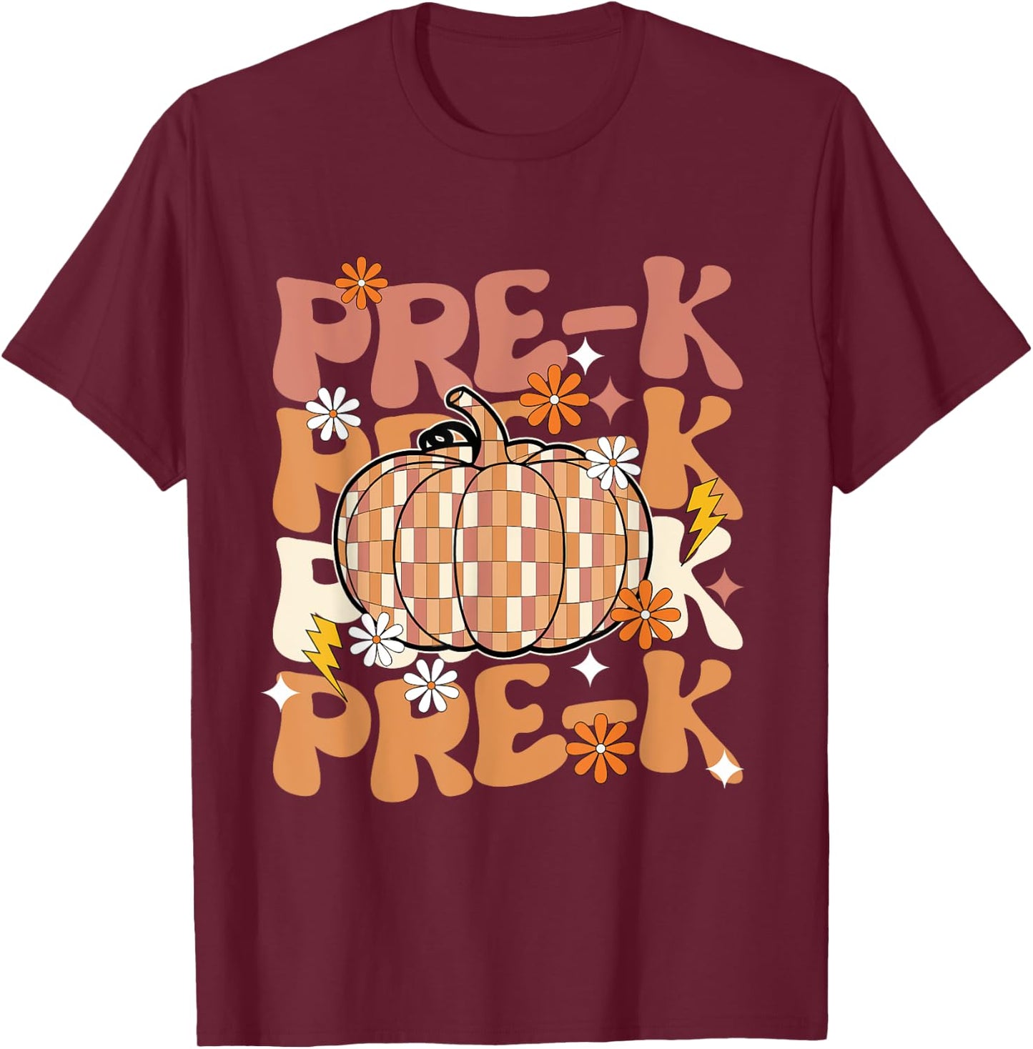 Pre-K Teacher Thanksgiving, Halloween Fall Pumpkin Teacher T-Shirt - T-Shirt | Maroon