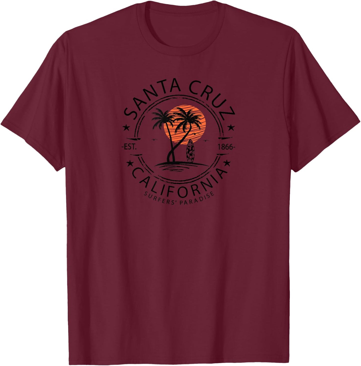 Retro Santa Cruz California Beach T-Shirt - T-Shirt | Maroon