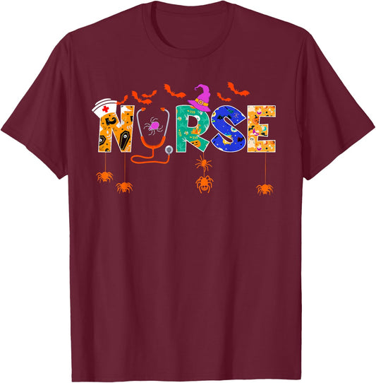 Nurse Halloween Gifts Spooky Nursing Halloween T-Shirt - T-Shirt | Maroon