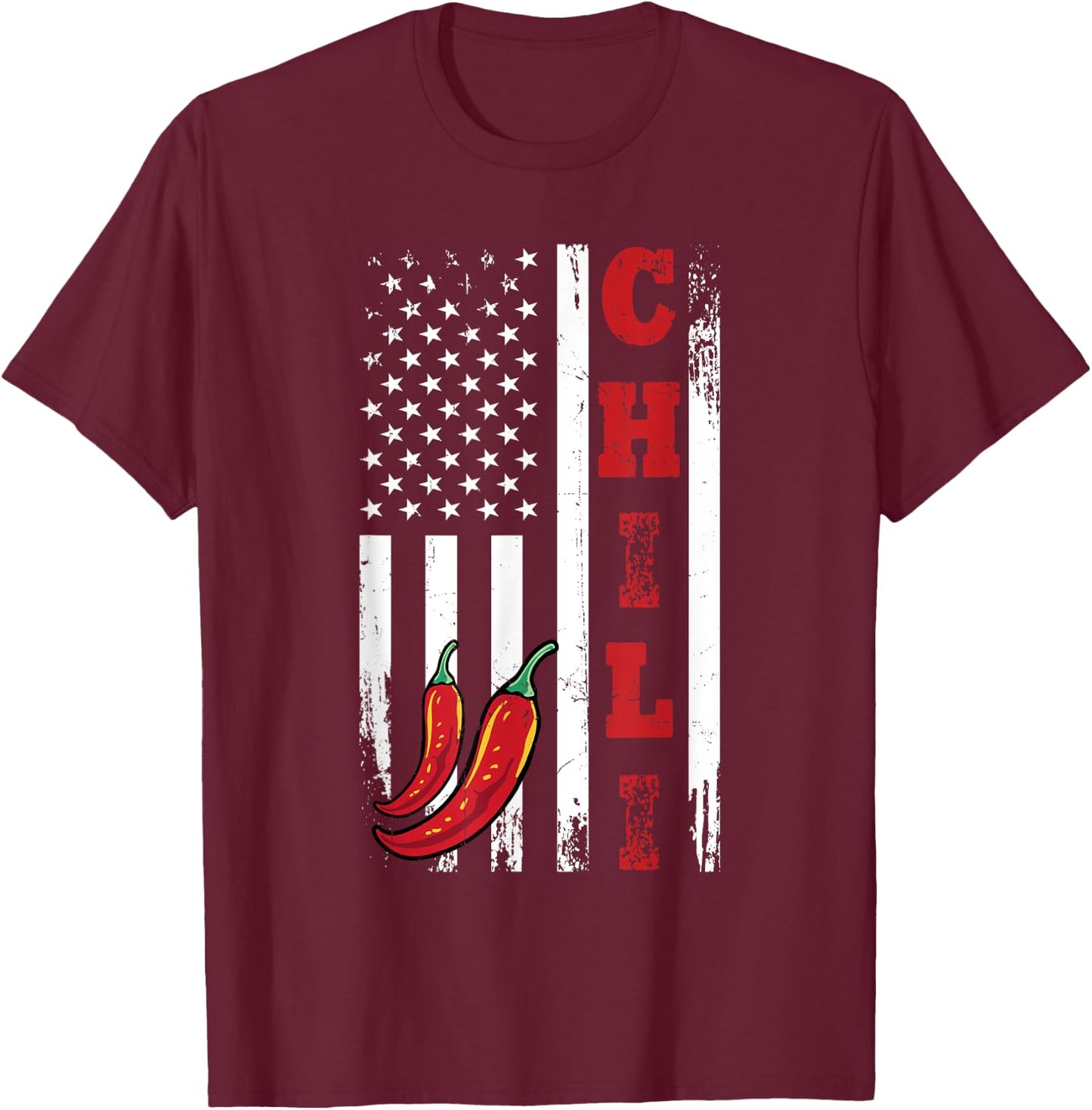 America Chili USA Flag Spicy Red Pepper 4th Of July T-Shirt - T-Shirt | Maroon