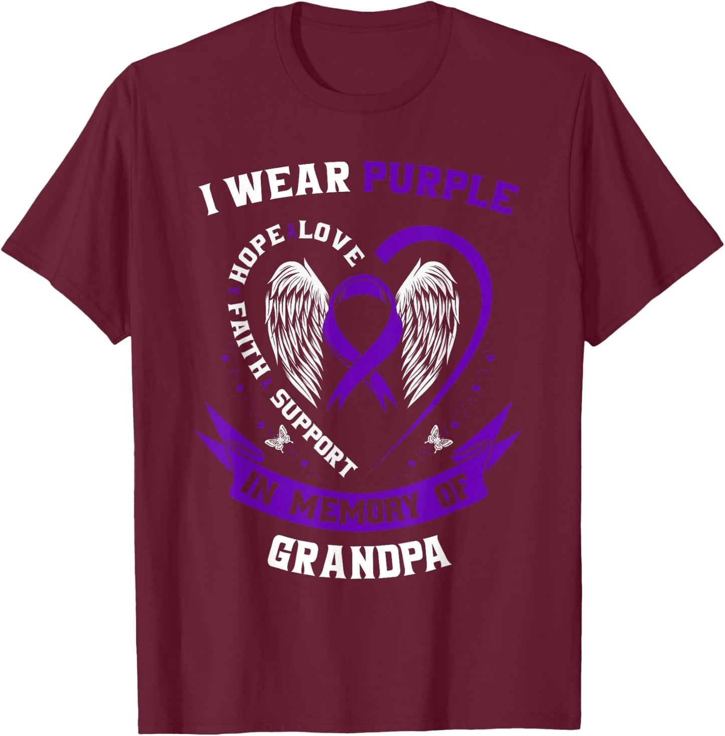 Wear Purple In Memory of Grandpa Pancreatic Cancer Awareness T-Shirt - T-Shirt | Maroon