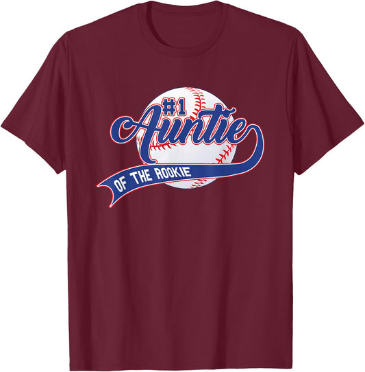 Auntie Of The Rookie 1st Birthday Baseball Family Rookie T-Shirt - T-Shirt | Maroon
