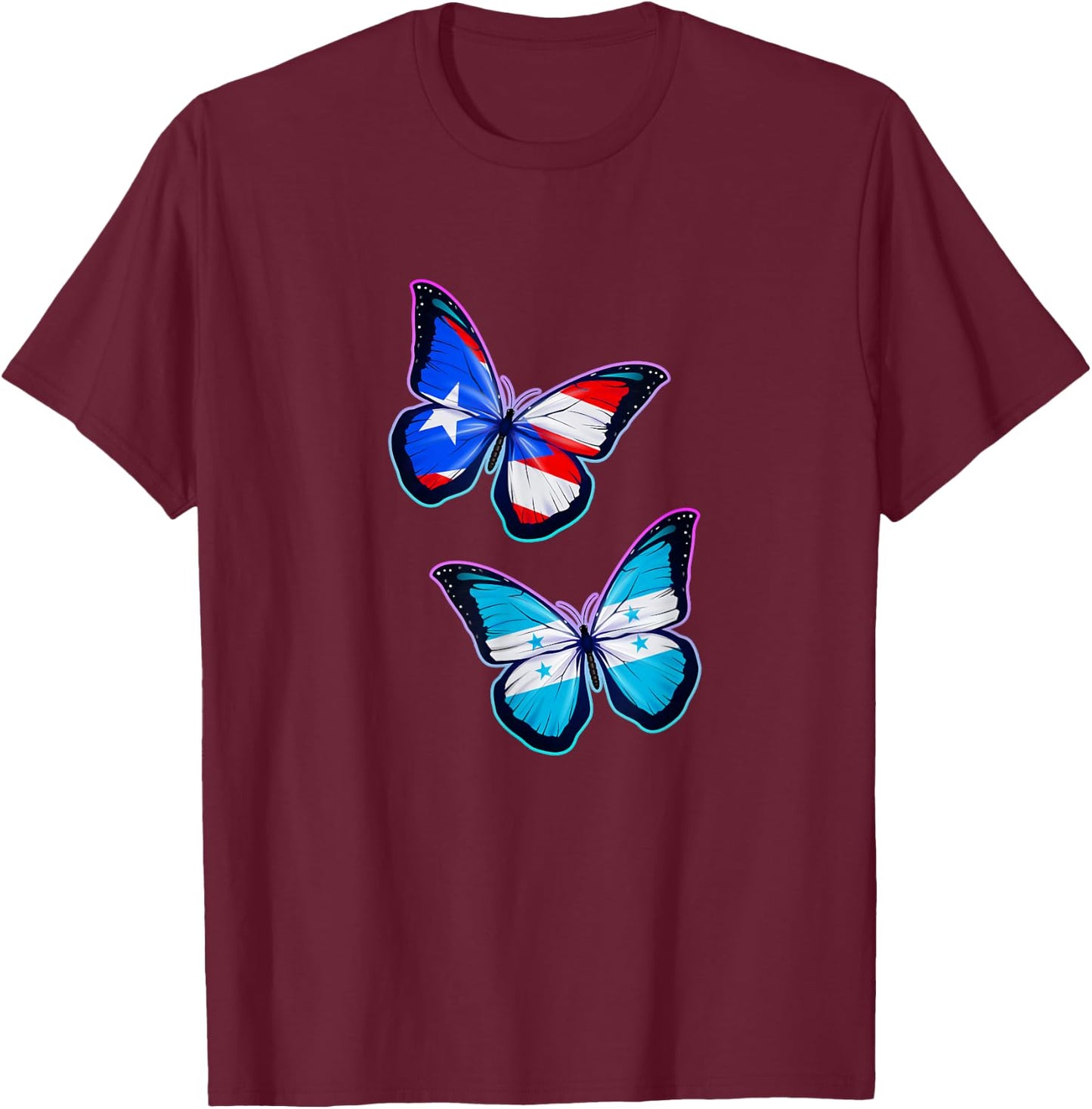 Honduras Puerto Rico bicultural roots. Butterfly version T-Shirt - T-Shirt | Maroon