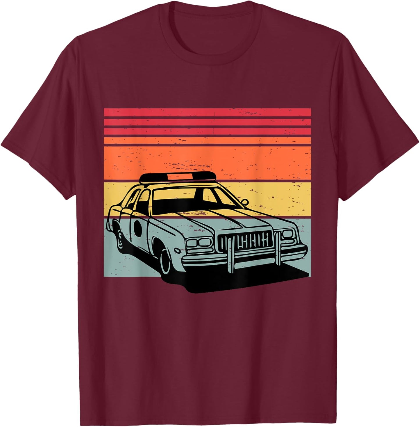 Police Car TV Cop Shows Vintage Retro 70s & 80's Sunset T-Shirt - T-Shirt | Maroon