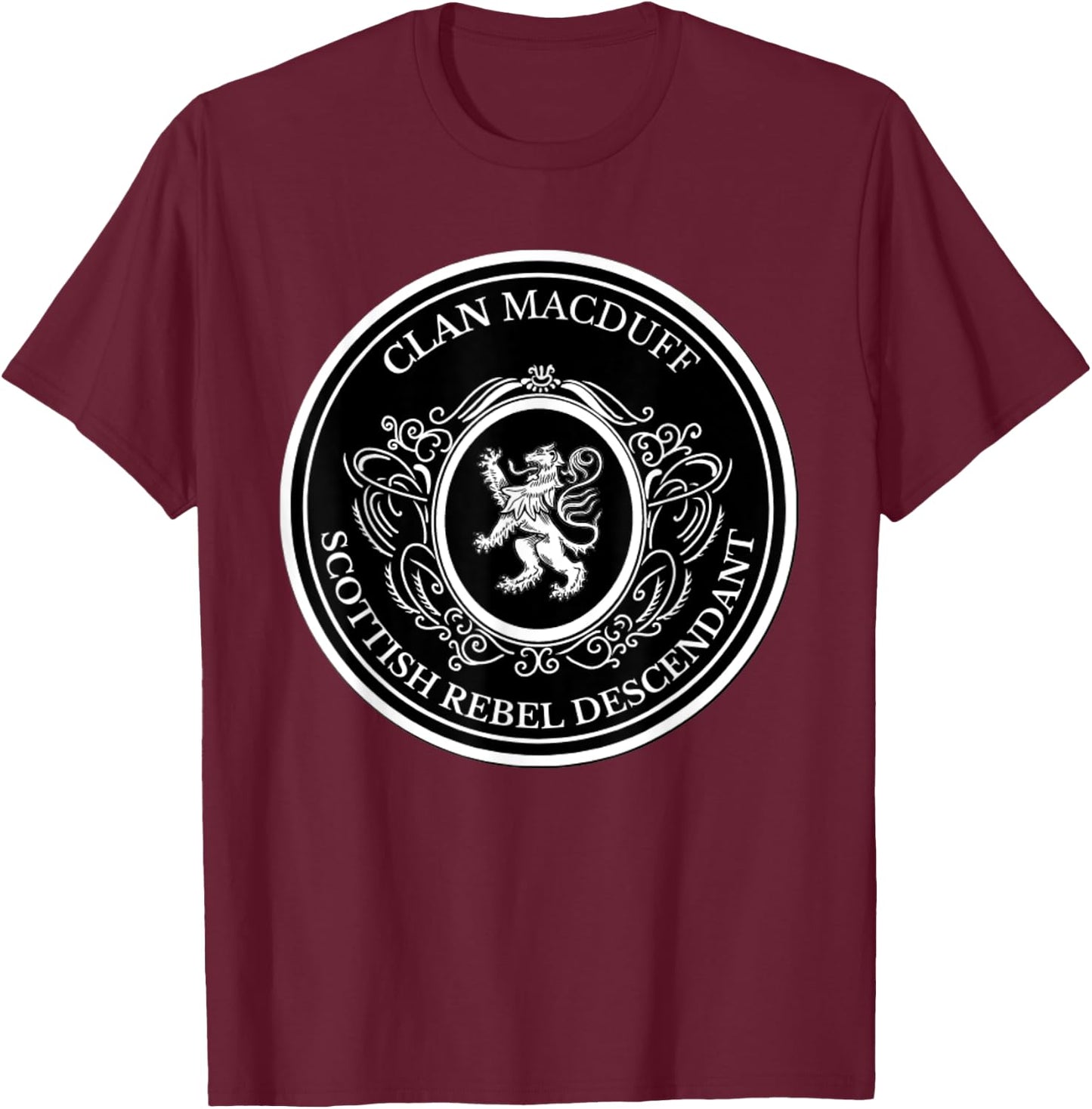 MacDuff Scottish. Clan Scottish Lion Descent T-Shirt - T-Shirt | Maroon