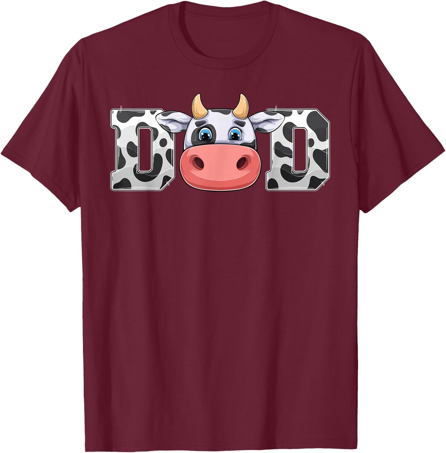 Dad Cow Print Cowboy Animal Pattern Farmer Cow Father Dad T-Shirt - T-Shirt | Maroon