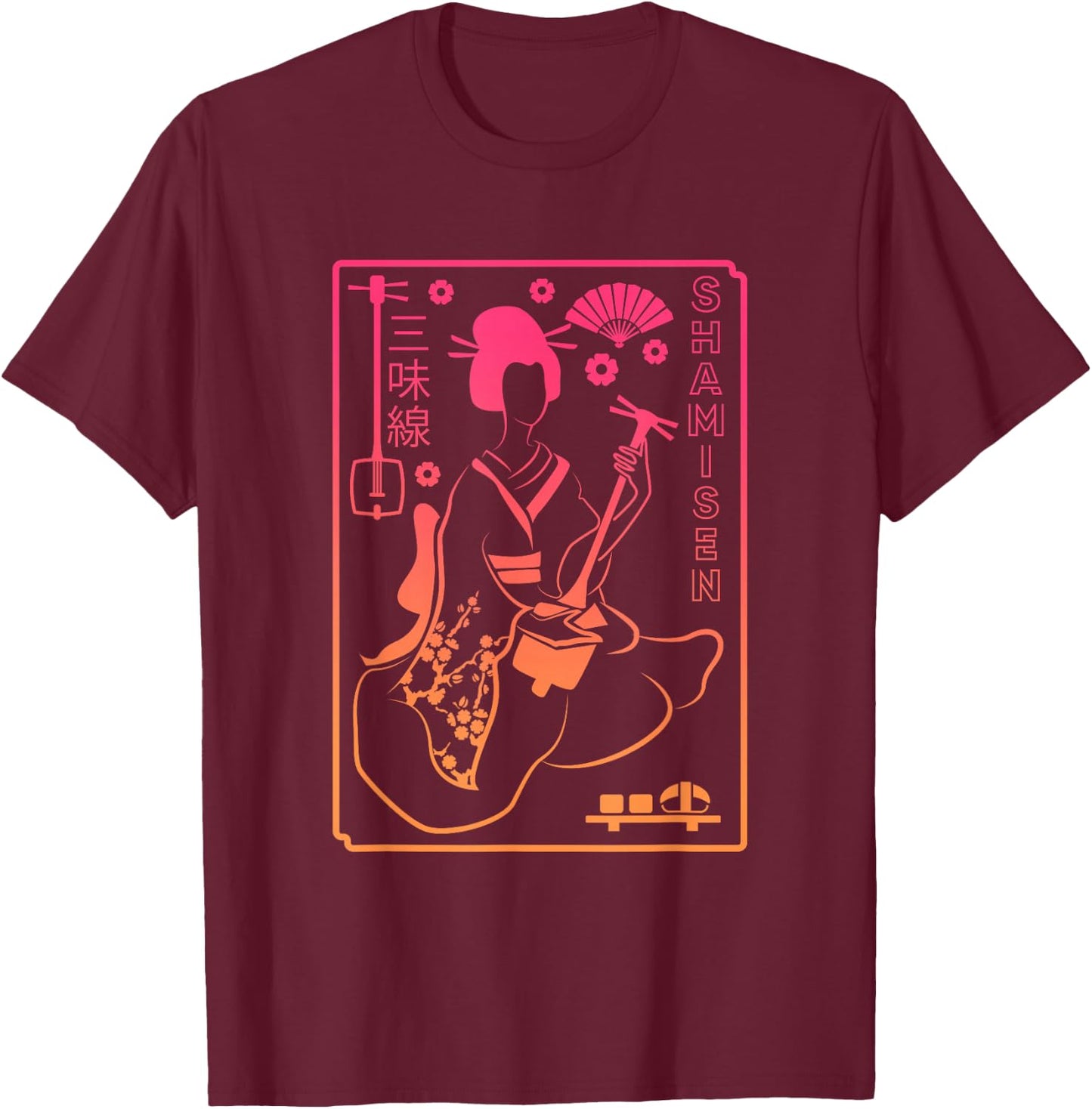 Shamisen | Japanese Culture Geisha | Musical Instrument T-Shirt - T-Shirt | Maroon