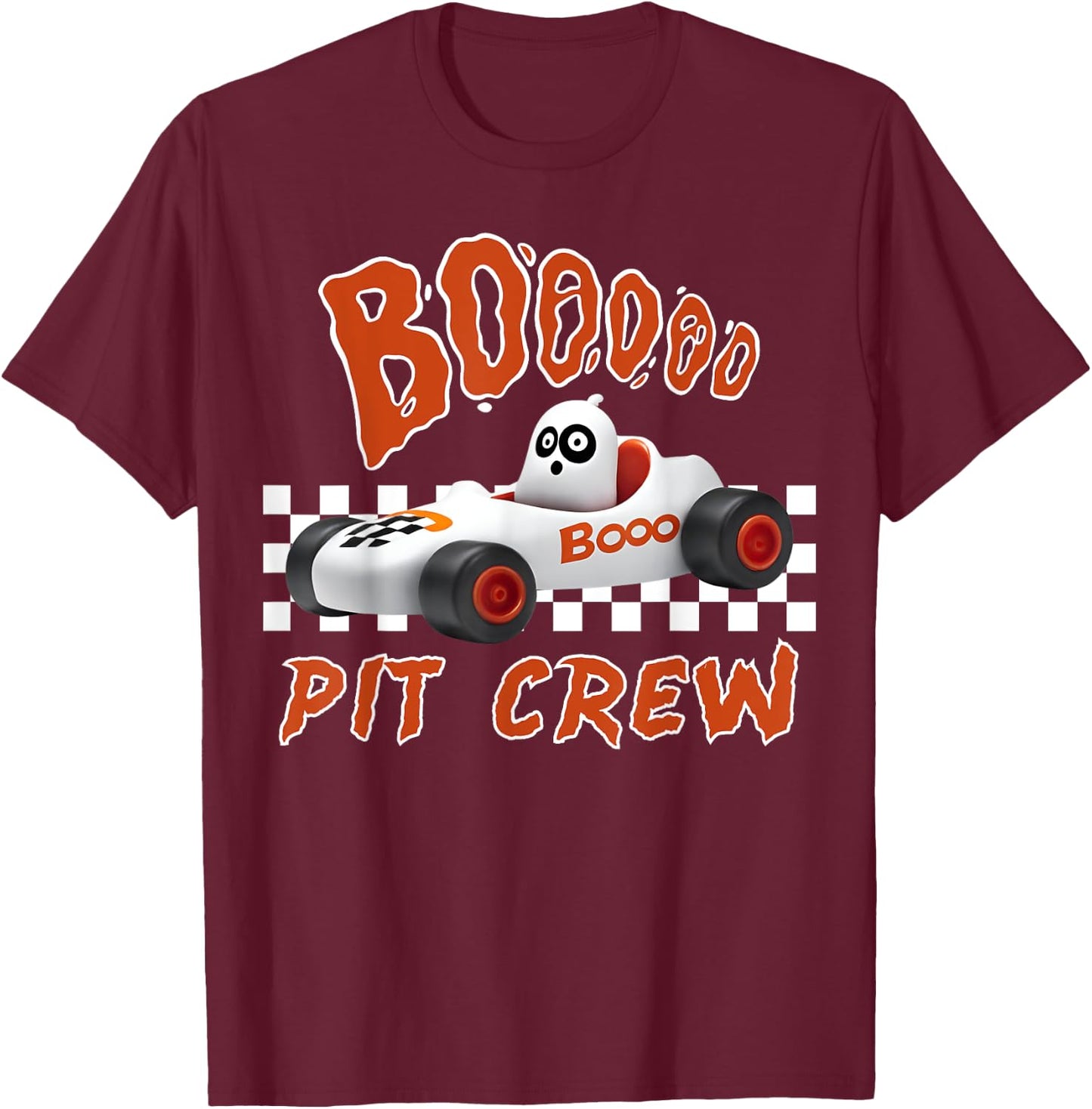Boo Ghost Pit Crew Racing Halloween Matching Race Car Party T-Shirt - T-Shirt | Maroon