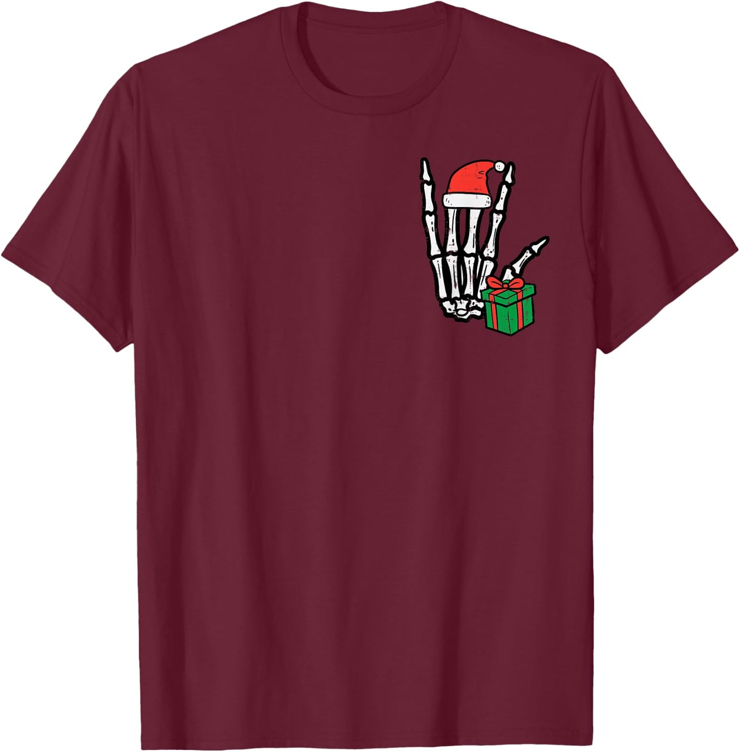 Christmas Rocker Skeleton Hand Pocket Xmas Rock Men Boys Kid T-Shirt - T-Shirt | Maroon