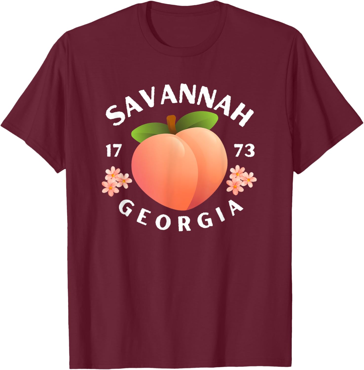 Savannah Georgia est. 1773 Flowers Peach State T-Shirt - T-Shirt | Maroon