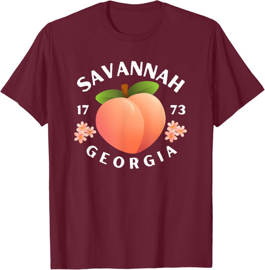 Savannah Georgia est. 1773 Flowers Peach State T-Shirt - T-Shirt | Maroon
