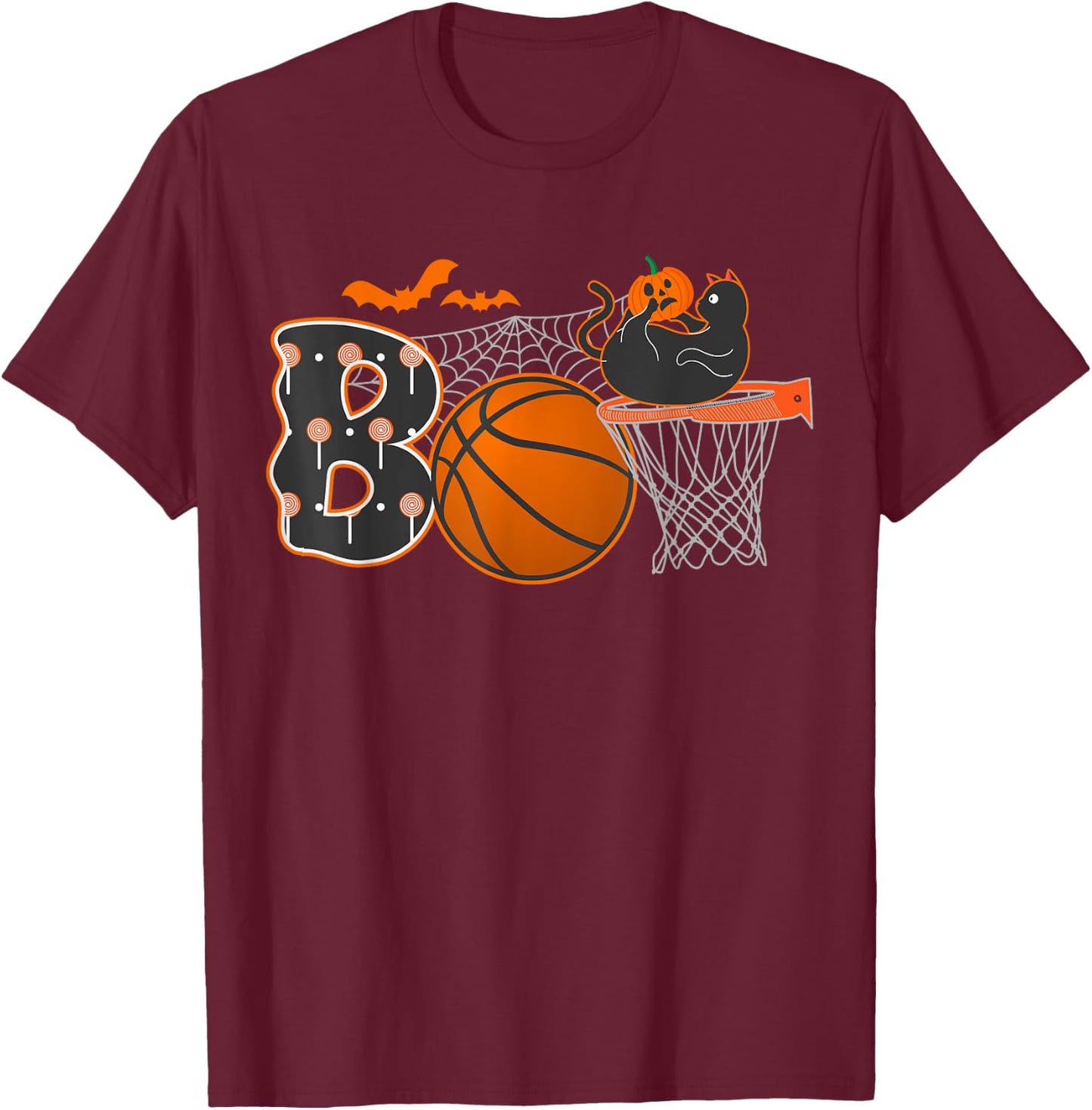 Halloween Basketball Cat Boo Boys Men T-Shirt - T-Shirt | Maroon
