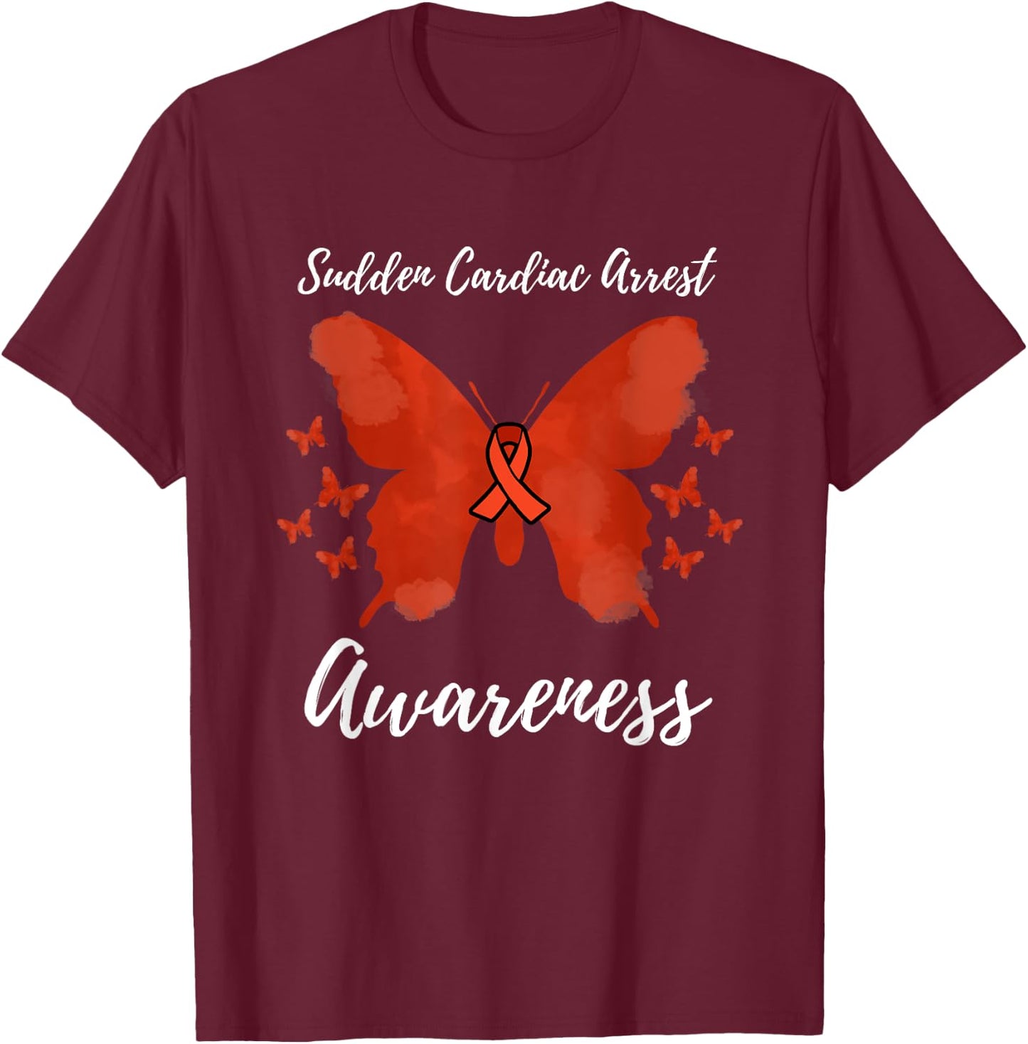 Red Ribbon SCA Sudden Cardiac Arrest Awareness T-Shirt - T-Shirt | Maroon