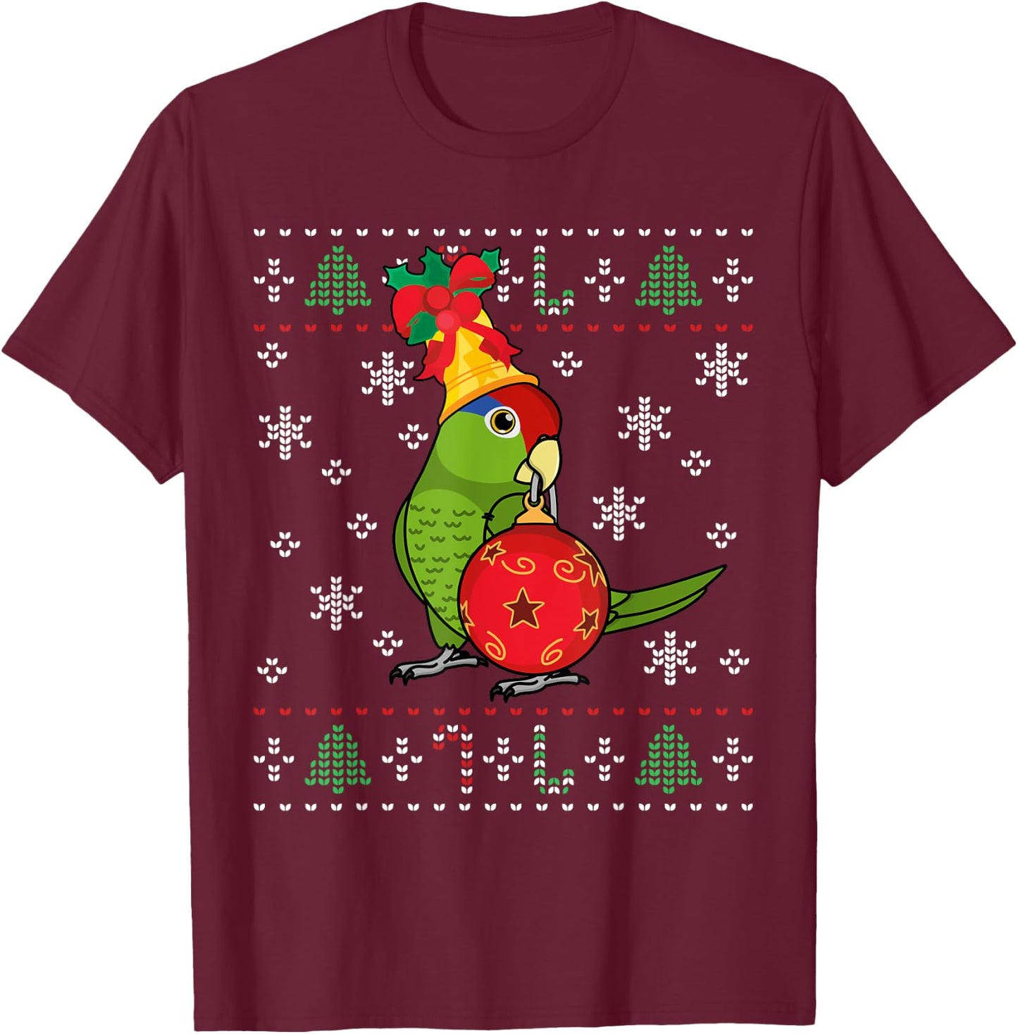 Mexican Red-headed Amazon Parrot I Ugly Christmas T-Shirt - T-Shirt | Maroon