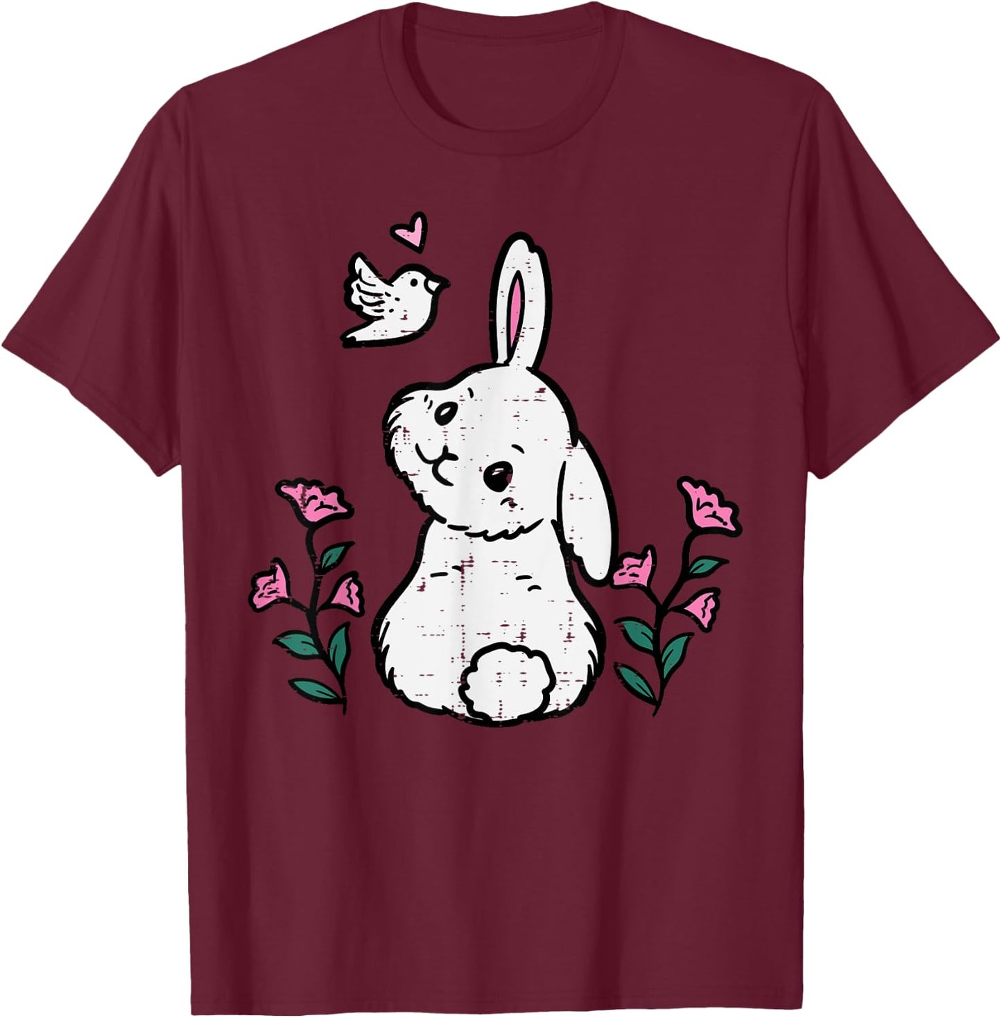 Bunny Bird Flowers Easter Spring Rabbit Women Girls Kids T-Shirt - T-Shirt | Maroon