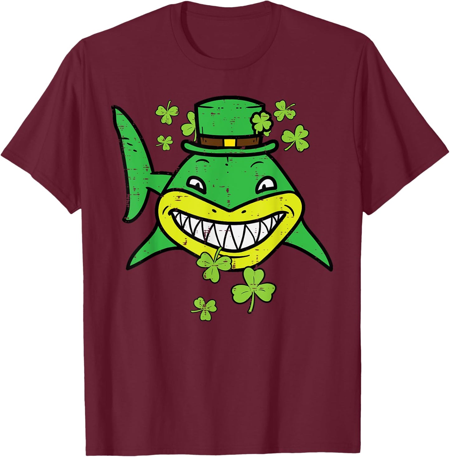 St Patricks Day Shark Saint Paddys Pattys Irish Men Boys Kid T-Shirt - T-Shirt | Maroon