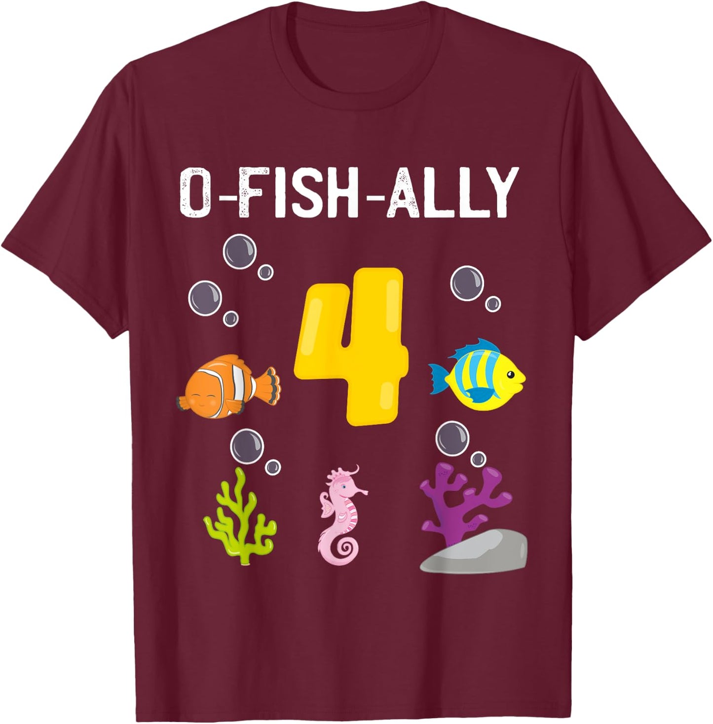 Ofishally Four Year Old Fishing Themed 4Th Birthday Girl Boy T-Shirt - T-Shirt | Maroon