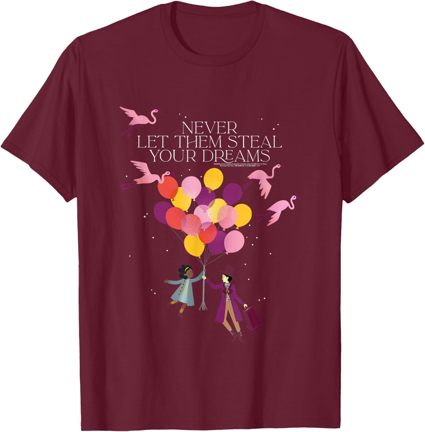 Wonka Movie Noodle and Wonka Balloon Silhouettes T-Shirt - T-Shirt | Maroon