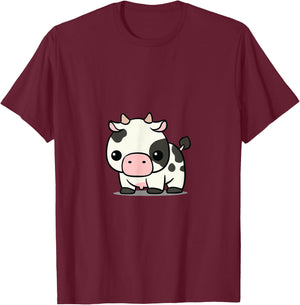 Chibi Kawaii Cow Farmer Farm Animal Lover T-Shirt - T-Shirt | Maroon