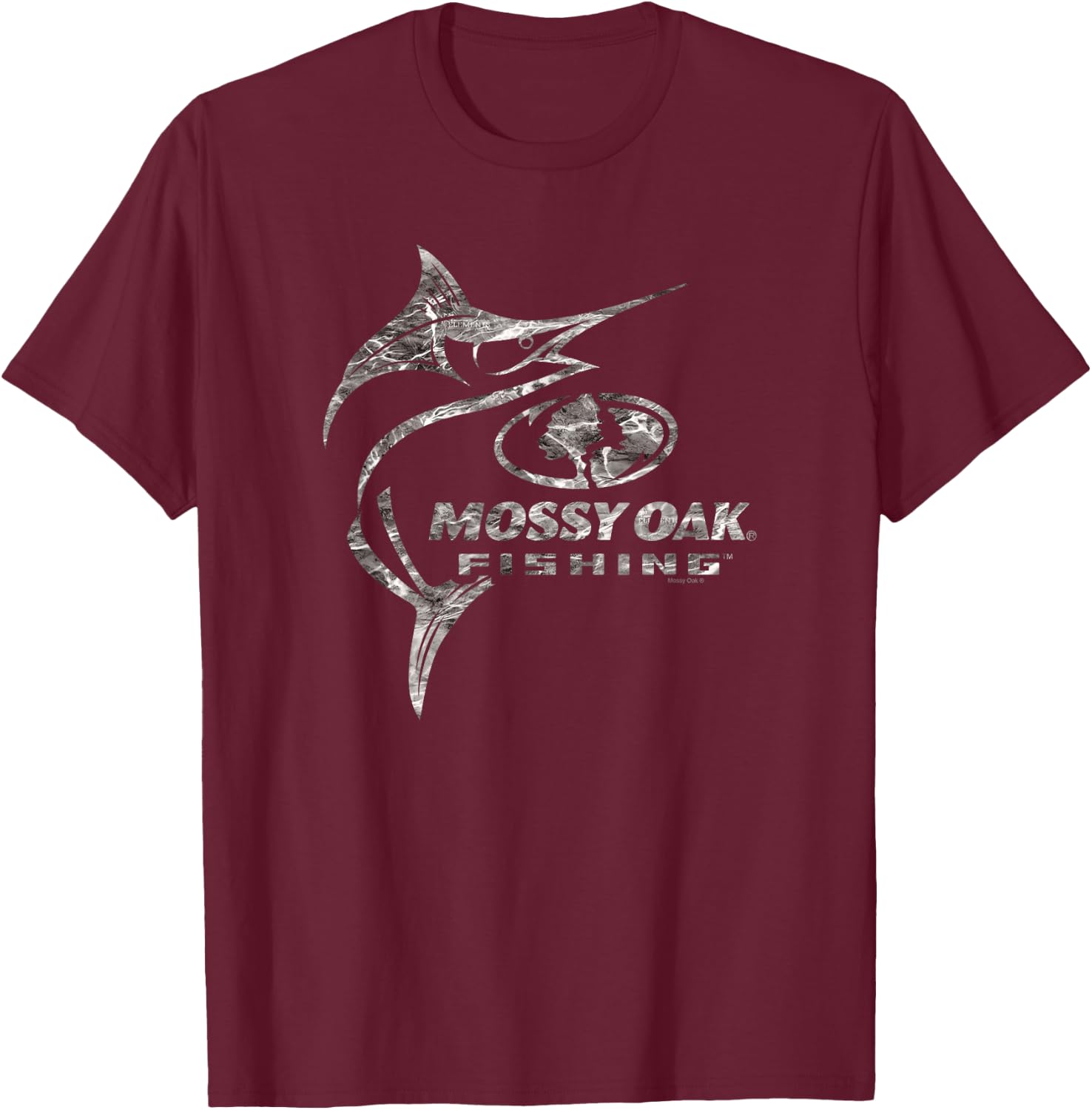 Mossy Oak Fishing Marlin Target Ocean Outdoors Grey Logo T-Shirt - T-Shirt | Maroon