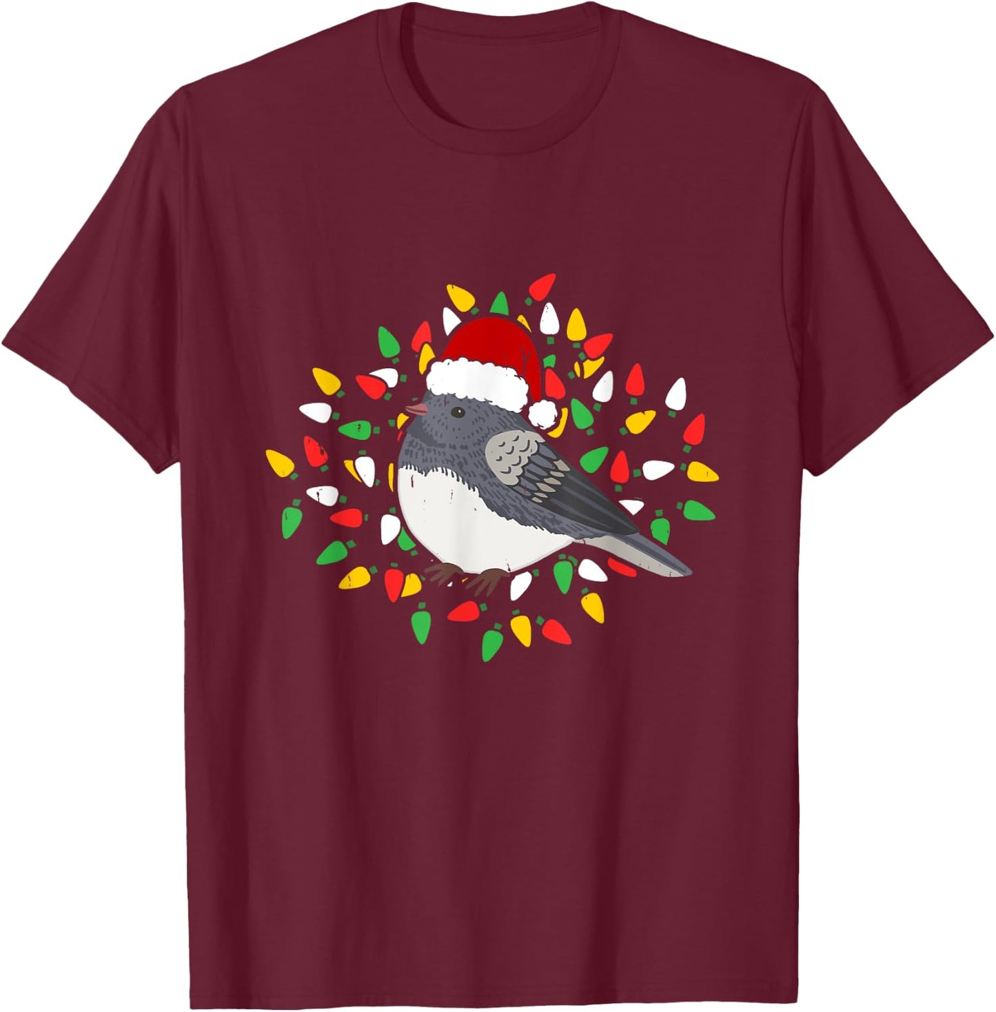 Holiday Xmas Santa Hat Dark Eyed Junco Bird Christmas T-Shirt - T-Shirt | Maroon