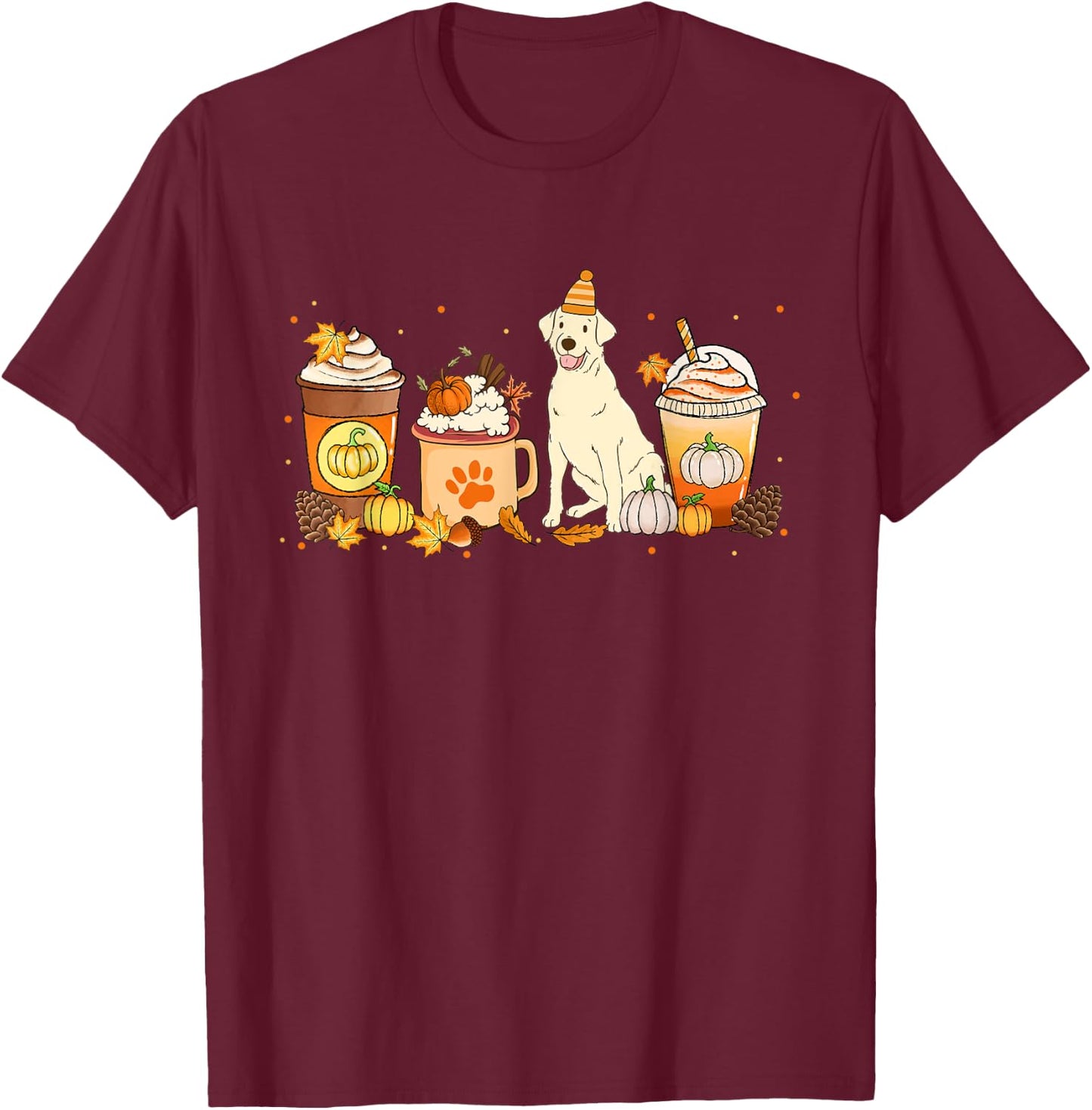 Labrador Retriever Coffee Pumpkin Spice Fall Thanksgiving T-Shirt - T-Shirt | Maroon