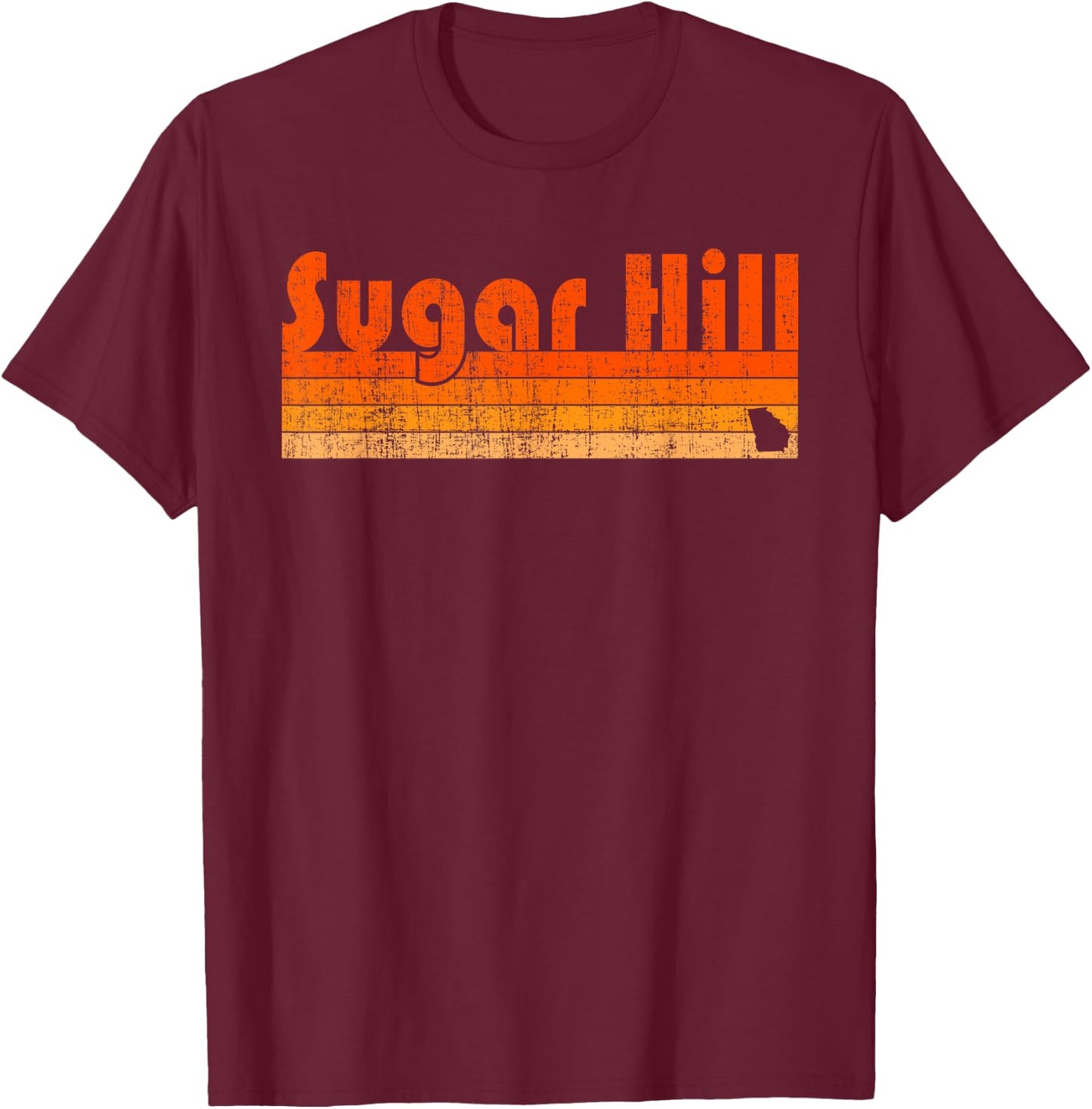 Sugar Hill, Georgia Retro 80s Style T-Shirt - T-Shirt | Maroon