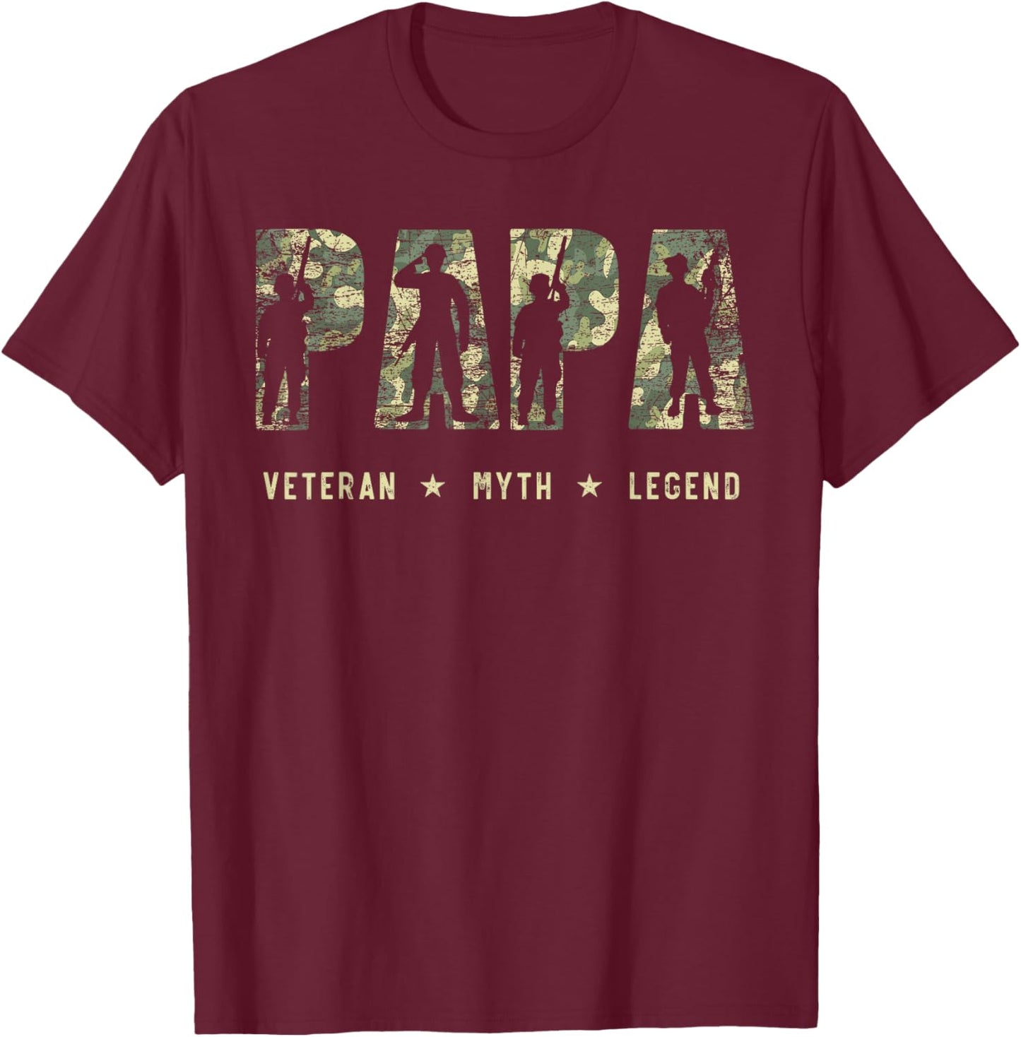 Papa Veteran Myth Legend American Flag Father's Day T-Shirt - T-Shirt | Maroon