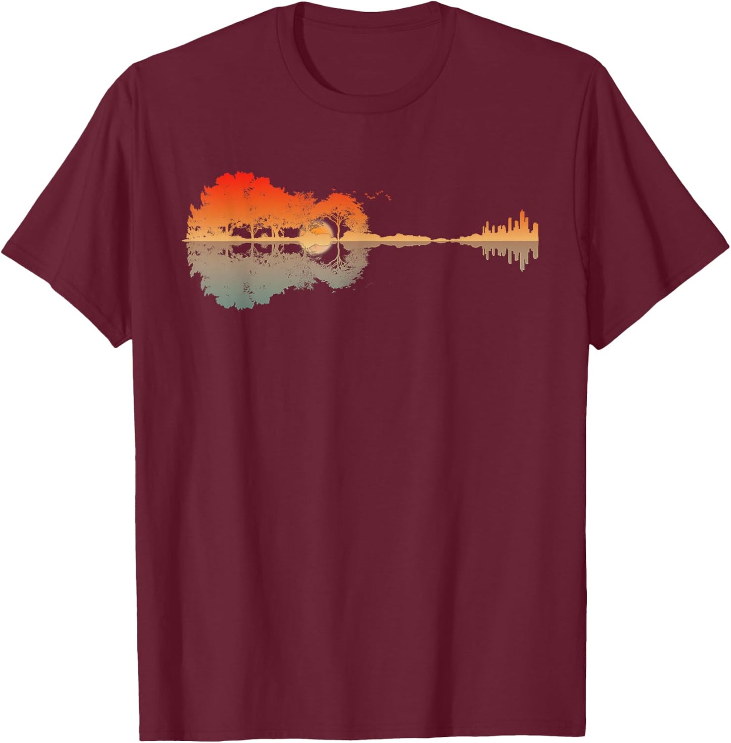 Vintage Guitar Forest Music Guitar Lover Guitarist Men Women T-Shirt - T-Shirt | Maroon