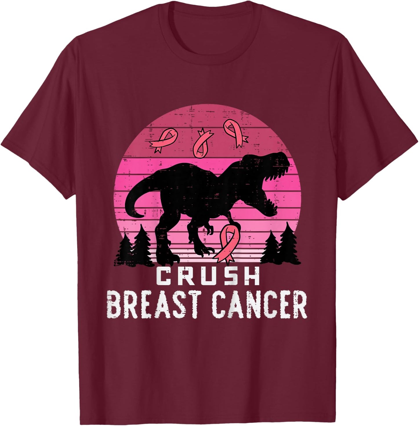 Kids Crush Breast Cancer Pink Trex Dino Awareness Toddler Boys T-Shirt - T-Shirt | Maroon