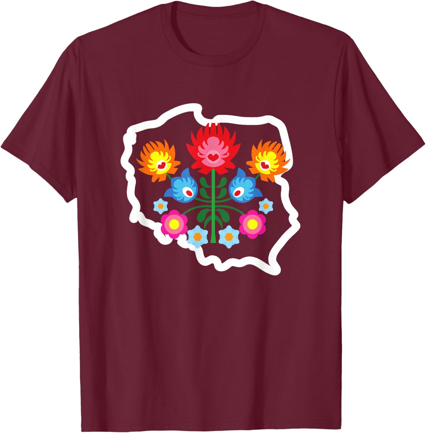 Polish Folk Flower Art Poland Polska Polish Pride Souvenir T-Shirt - T-Shirt | Maroon