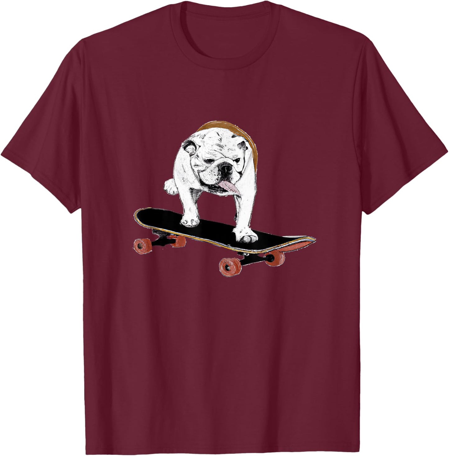 English Bulldog on a Skateboard Women Kids T-Shirt - T-Shirt | Maroon