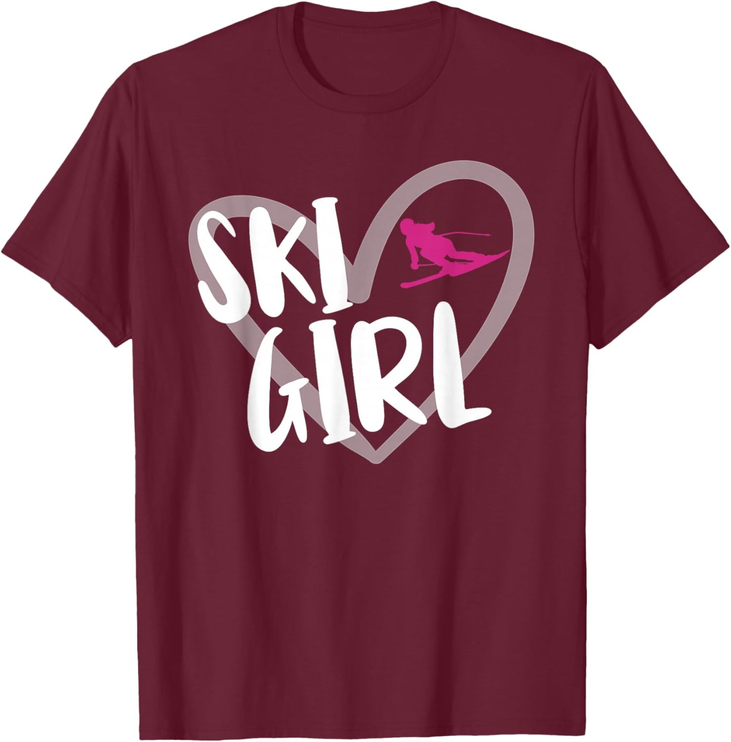Ski Girl Heart Funny Skiing For Skiers T-Shirt - T-Shirt | Maroon