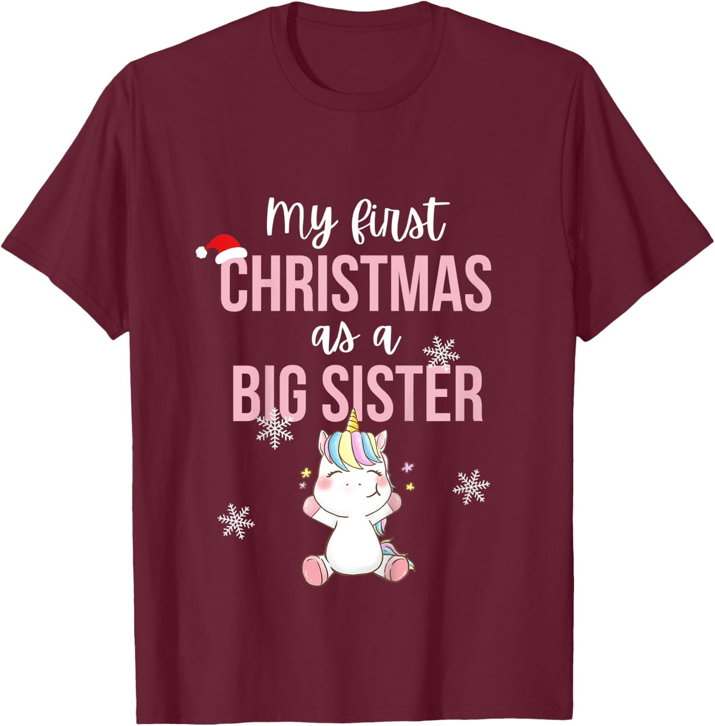 Kids My First One As A Big Sister Promoted Christmas Unicorn T-Shirt - T-Shirt | Maroon