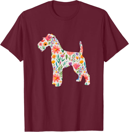 Wire Fox Terrier watercolor flowers design T-Shirt - T-Shirt | Maroon