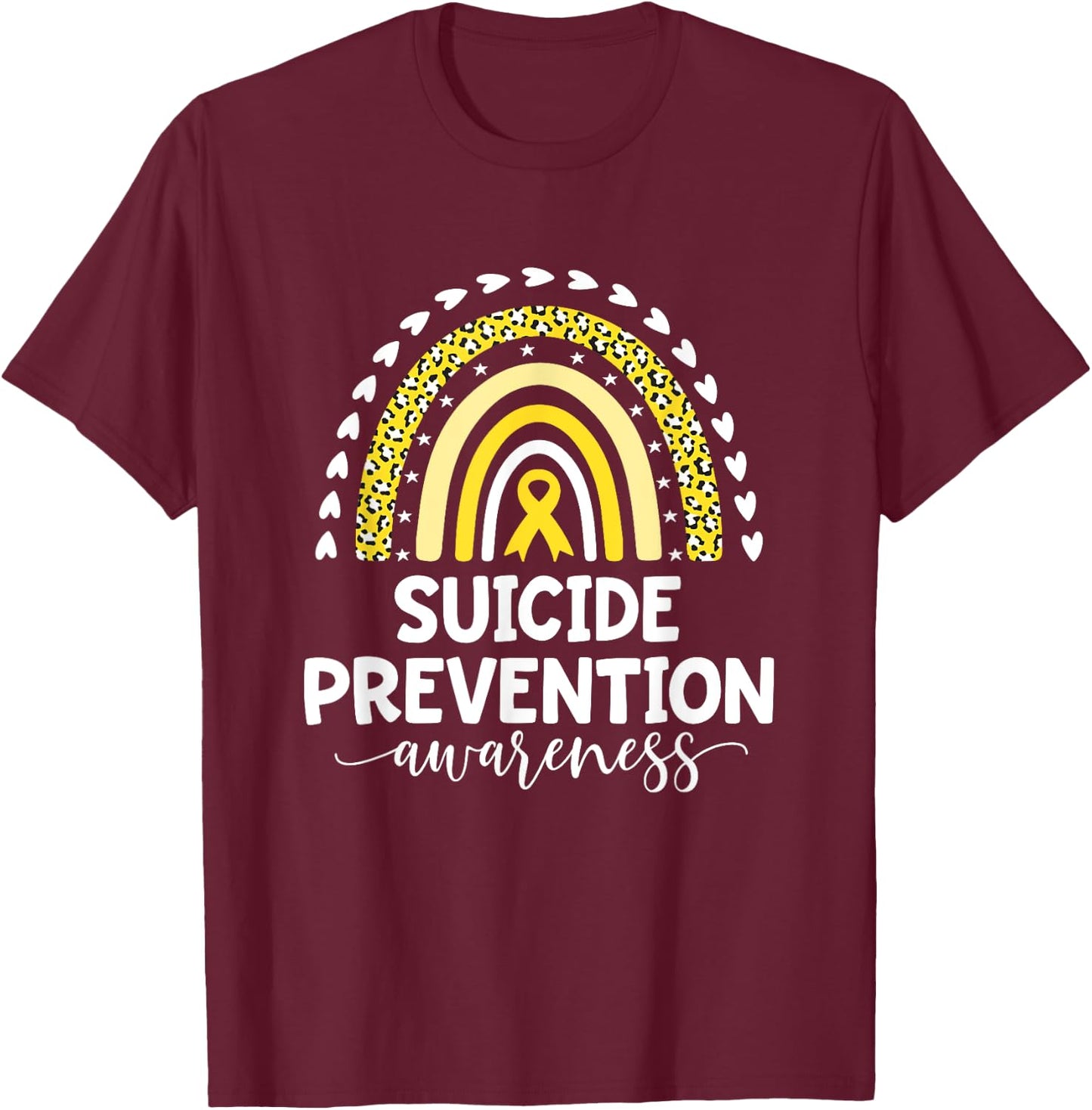 Yellow Rainbow Ribbon Support Suicide Prevention Awareness T-Shirt - T-Shirt | Maroon