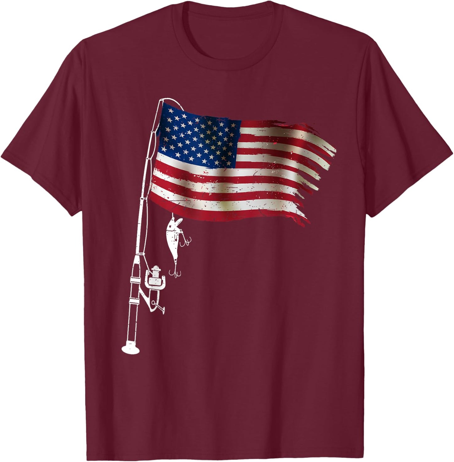 American Flag Fishing-Shirt 4th July Men Boy Patriotic Dad T-Shirt - T-Shirt | Maroon