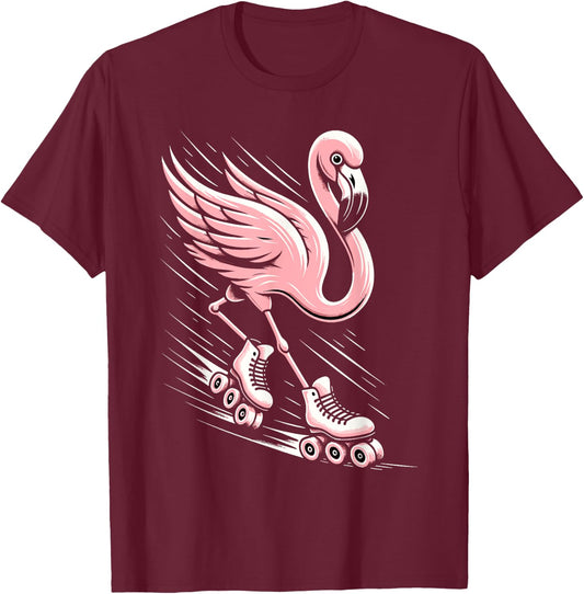 Flamingo Roller Skating Rollerskating Inline Skates T-Shirt - T-Shirt | Maroon