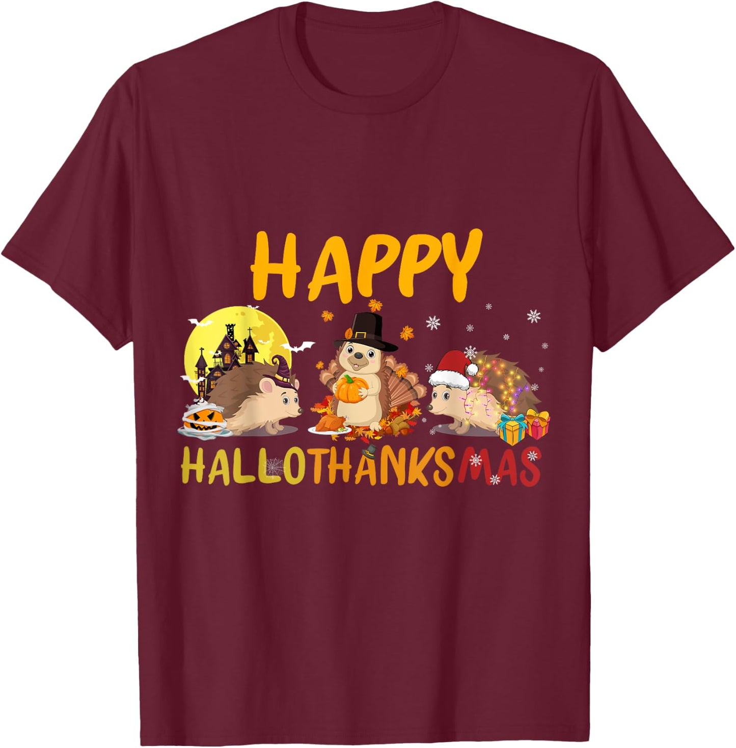 Hedgehog Happy Fall Autumn Christmas Halloween Thanksgiving T-Shirt - T-Shirt | Maroon